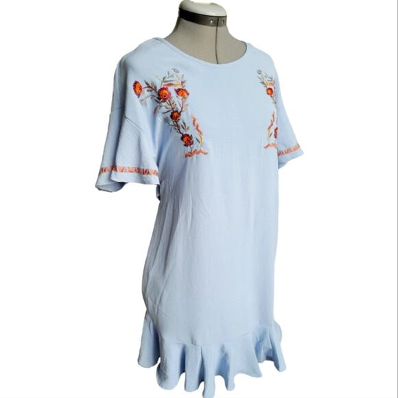 Floral Embroidered Mini Dress Size Small Blue - Picture 2 of 10